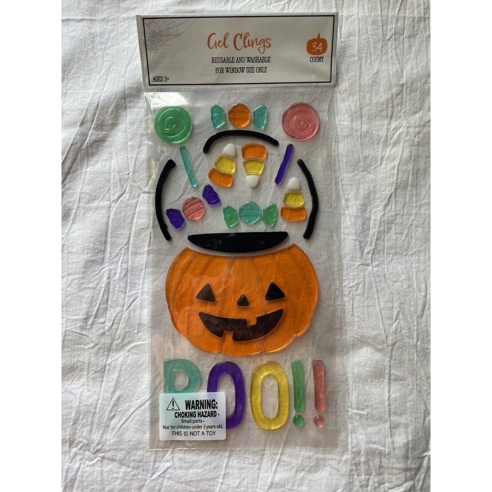 HALLOWEEN 34 pc Window Gel Stickers Clings Trick or Treat Pumpkin &‎ Candy BOO!!